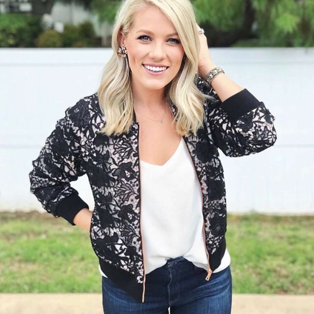 Stella & Dot Danielle Lace Bomber Jacket